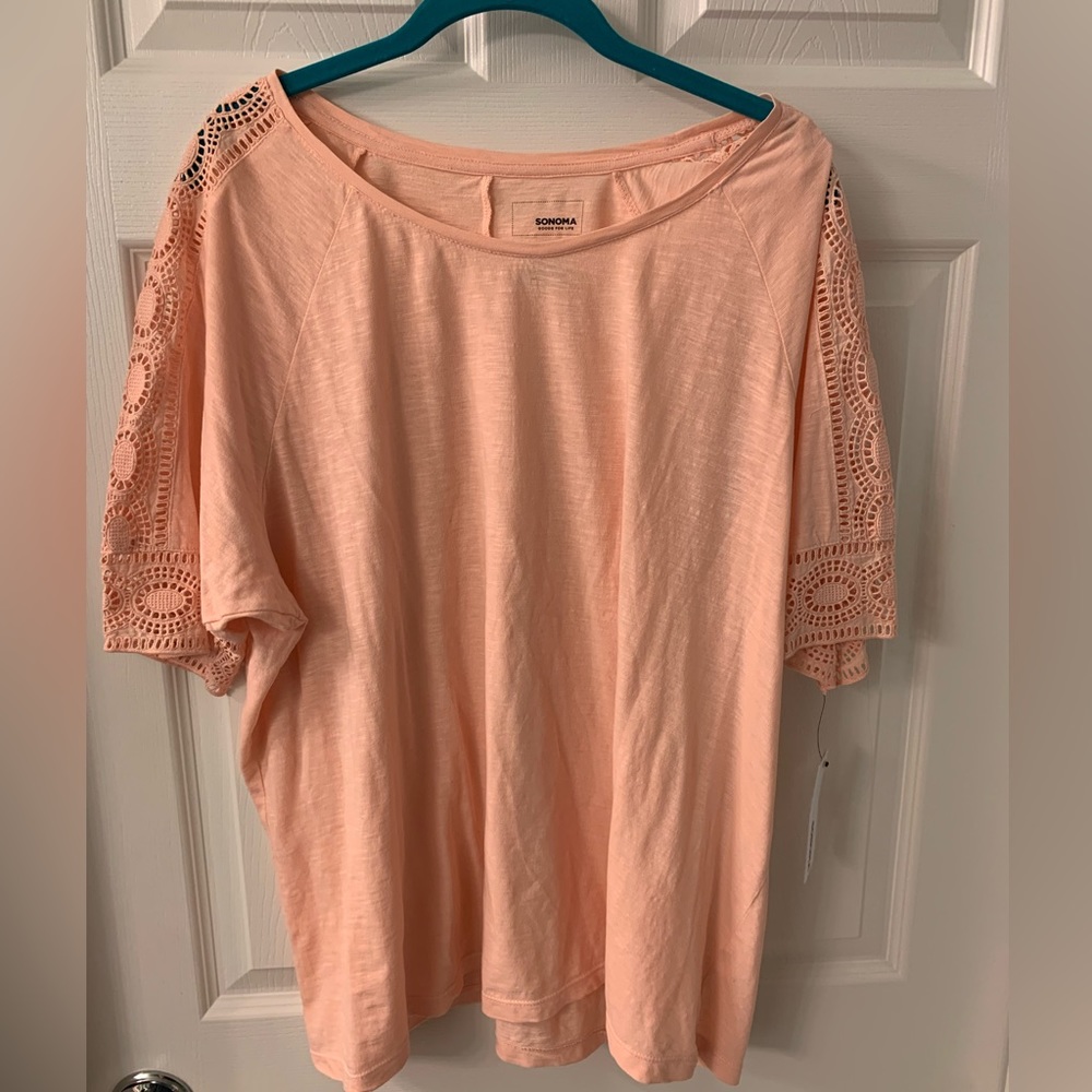 Sonoma Size 2X NWT Peach Coral Lace Detail Top